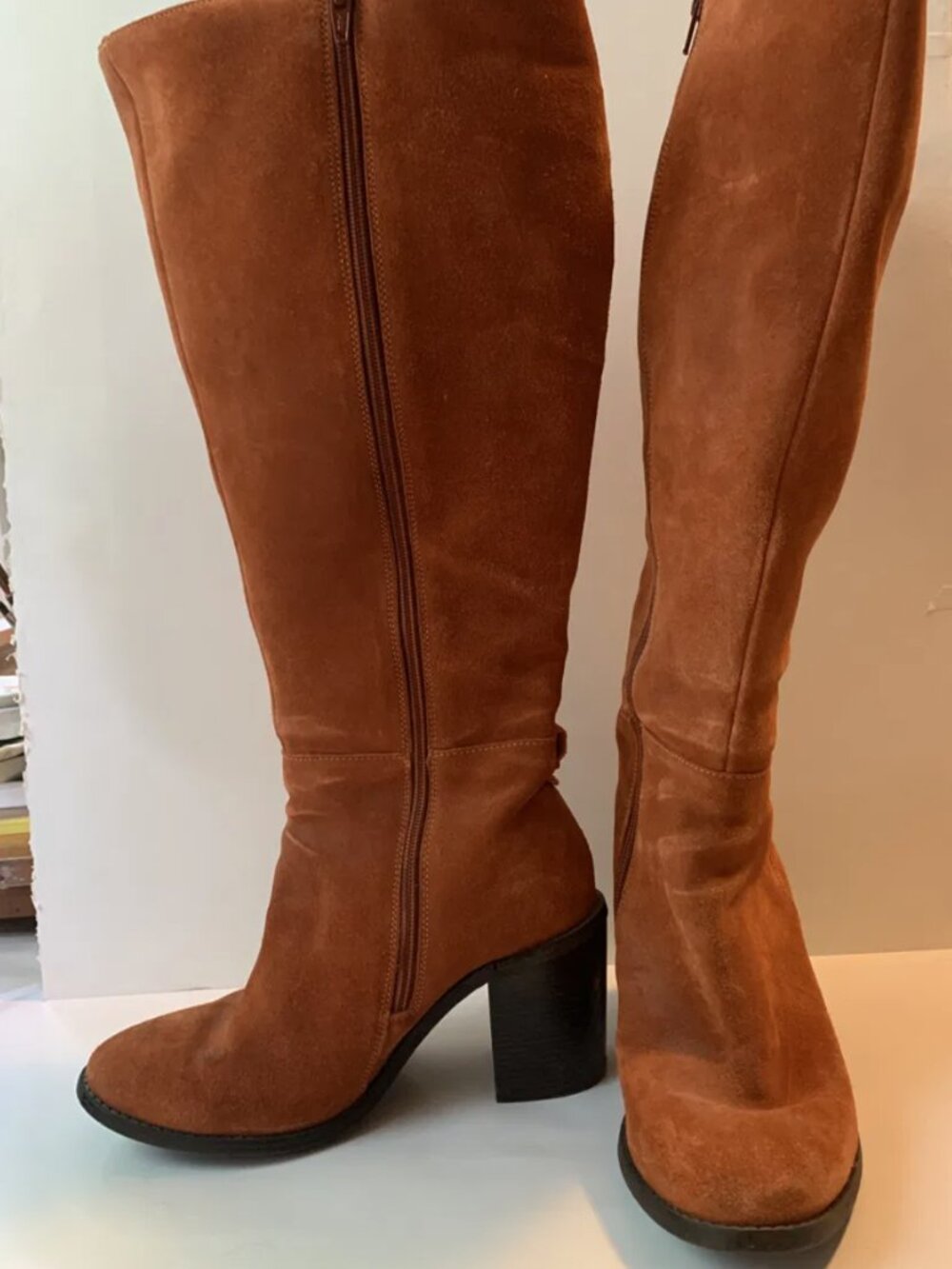 Simply Be Rust Suede Wide Calf Knee-High Block Heel Boots US 8 EU 39